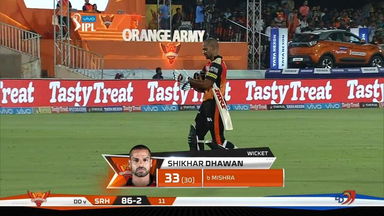 M36: SRH vs DD – Shikhar Dhawan Wicket