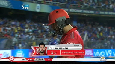 M50: MI vs KXIP – Yuvraj Singh Wicket