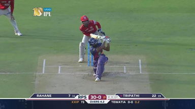 M55: RPS vs KXIP – Rahul Tripathi Six