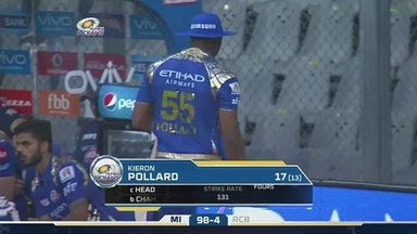 M38: MI vs RCB – Kieron Pollard Wicket