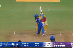 Six: Match 10, UP Warriorz vs Mumbai Indians, WPL 2026: Amanjot Kaur Six