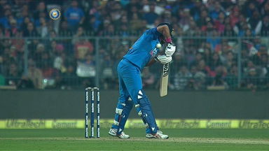 BANG! Yuvraj gets hit in the ribs but continues to play on