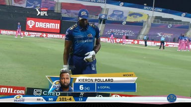 M45: RR vs MI – Kieron Pollard Wicket