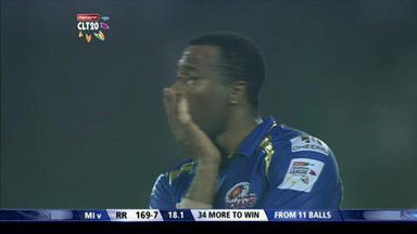 M23: RR vs MI –  Dishant Yagnik c Karthik b Pollard