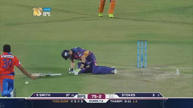 Thampi thumps one into Steve Smith - OUCH