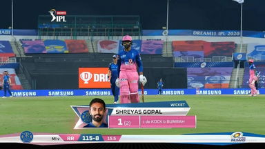 M20: MI vs RR – Shreyas Gopal Wicket
