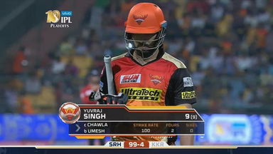 Eliminator: SRH vs KKR – Yuvraj Singh Wicket