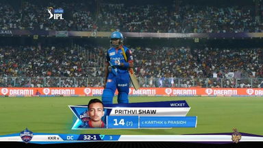 M26: KKR vs DC – Prithvi Shaw Wicket