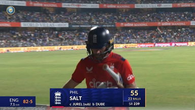 IND vs ENG 2025, 5th T20I: Phil Salt Wicket