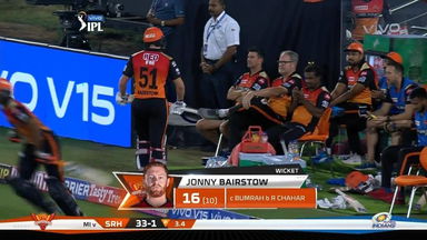 M19: SRH vs MI – Jonny Bairstow Wicket