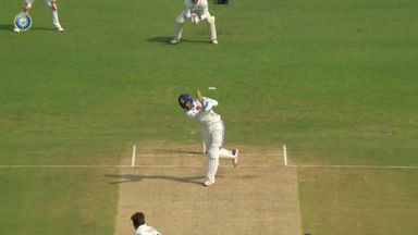 Authoritative: Shubman Gill's superb straight six to Southee