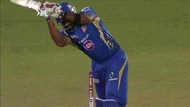 M23: RR vs MI – Kieron Pollard Wicket