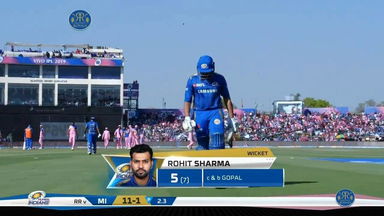 M36: RR vs MI – Rohit Sharma Wicket
