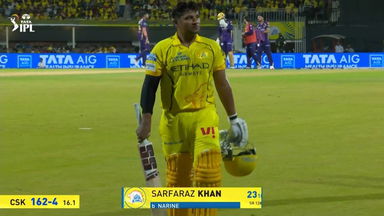 IPL 2026 M22: CSK vs KKR - Sarfaraz Khan Wicket