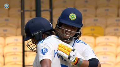 50 up with a four: Richa Ghosh flicks it away to the fence