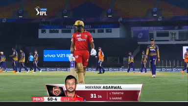 M21: PBKS vs KKR – Mayank Agarwal Wicket