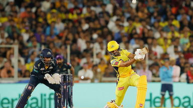 ELEGANT: Ruturaj's lovely lofted maximum off Rashid