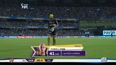M56: MI vs KKR – Chris Lynn Wicket