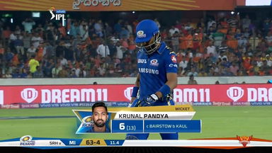 M19: SRH vs MI – Krunal Pandya Wicket