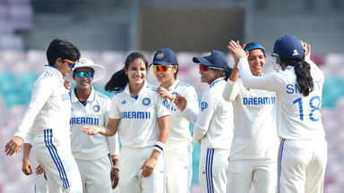 Maiden Test Wicket: Renuka castles Dunkley with a beauty