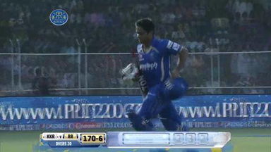 M25: RR vs KKR–  Rajat Bhatia Six