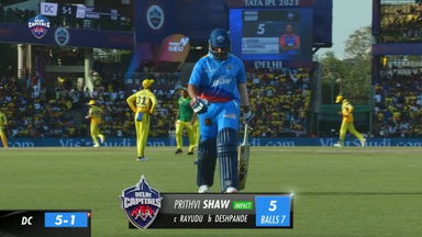 M67: DC vs CSK –  Prithvi Shaw Wicket
