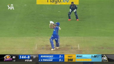BANG: Arjun Tendulkar smashes his first six in IPL