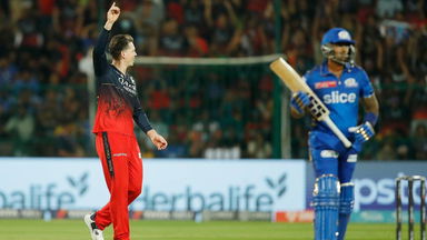 Michael Bracewell wins the battle against Suryakumar Yadav