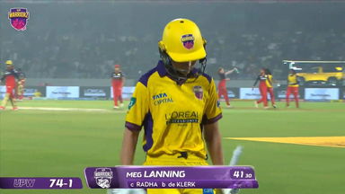 Wicket: Match 18, UP Warriorz vs Royal Challengers Bengaluru, WPL 2026: Meg Lanning Wicket