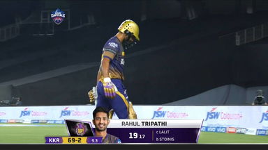 M25: DC vs KKR – Rahul Tripathi Wicket