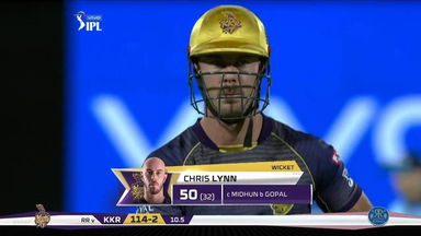 M21: RR vs KKR – Chris Lynn Wicket
