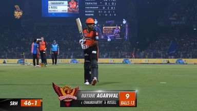 M19: KKR vs SRH – Mayank Agarwal Wicket