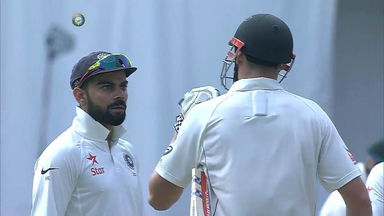 Watch it mate! Ashwin and Virat warn Matt Renshaw in the middle