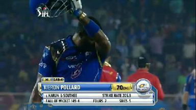 M9: RR vs MI – Kieron Pollard Wicket