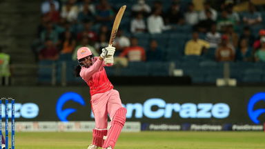 S Meghana goes inside-out for a cracking MAXIMUM