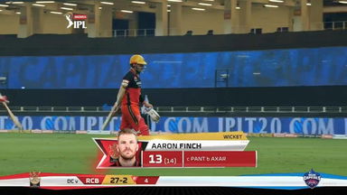 M19: RCB vs DC – Aaron Finch Wicket