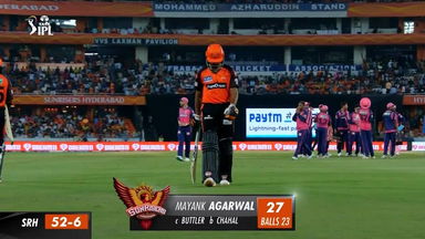 M04: SRH vs RR –  Mayank Agarwal  Wicket