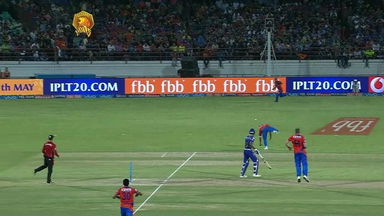 Captain Raina full stretch, grabs it. Almost!