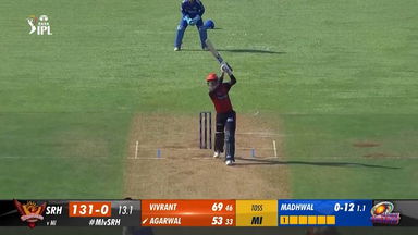 M69: MI vs SRH –  Mayank Agarwal  Six