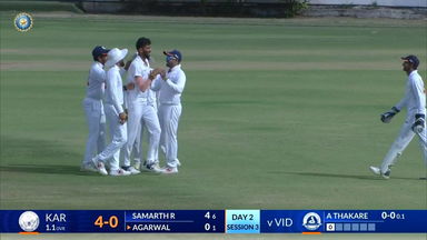 Ranji Trophy 2023/24, Vidarbha vs Karnataka, QF 1: Karnataka 1st Innings Fall of Wickets