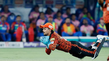 In the air...and splendidly taken : Kishan's superbly judged catch