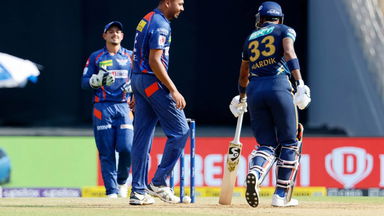 Firmly in place: Hardik gets lucky as ball hits stumps but bails stay on
