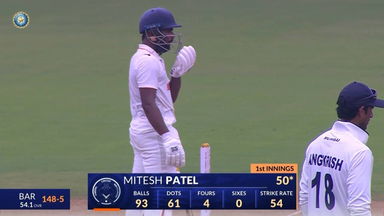 Ranji Trophy 2024/25, Baroda vs Mumbai: Mitesh Patel's fighting knock of 86(159)