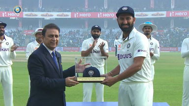 Welcome to the 100-Test club: Legendary Sunil Gavaskar felicitates Cheteshwar Pujara on his 100th Test
