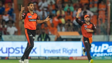 Brilliant start: Bhuvneshwar sends back Salt in first over