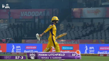 Wicket: Match 14, Gujarat Giants vs UP Warriorz, WPL 2026: Phoebe Litchfield Wicket