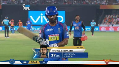 M04: SRH vs RR – Rahul Tripathi Wicket