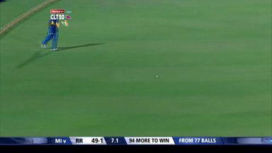 M1: RR vs MI –  Ajinkya Rahane Six