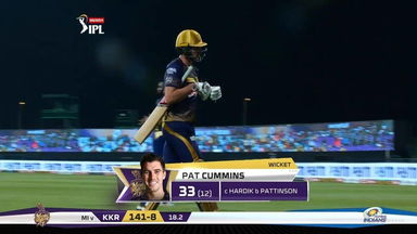 M05: KKR vs MI – Pat Cummins Wicket