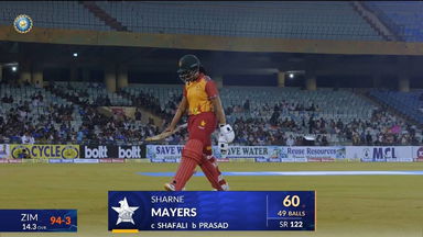 IND-W vs ZIM-W 2026, 3rd T20I: Sharne Mayers Wicket